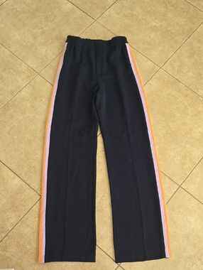 Zara Navy Straight Leg Pants with Pink and Orange Side Stripes